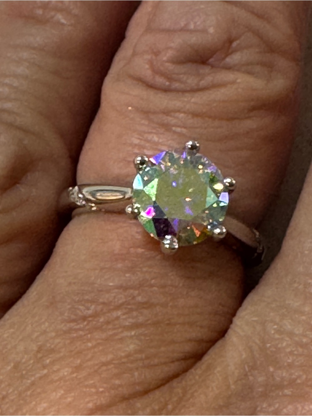 Iridescent Solitaire Ring in Silver Tone - Mystic Rainbow Center